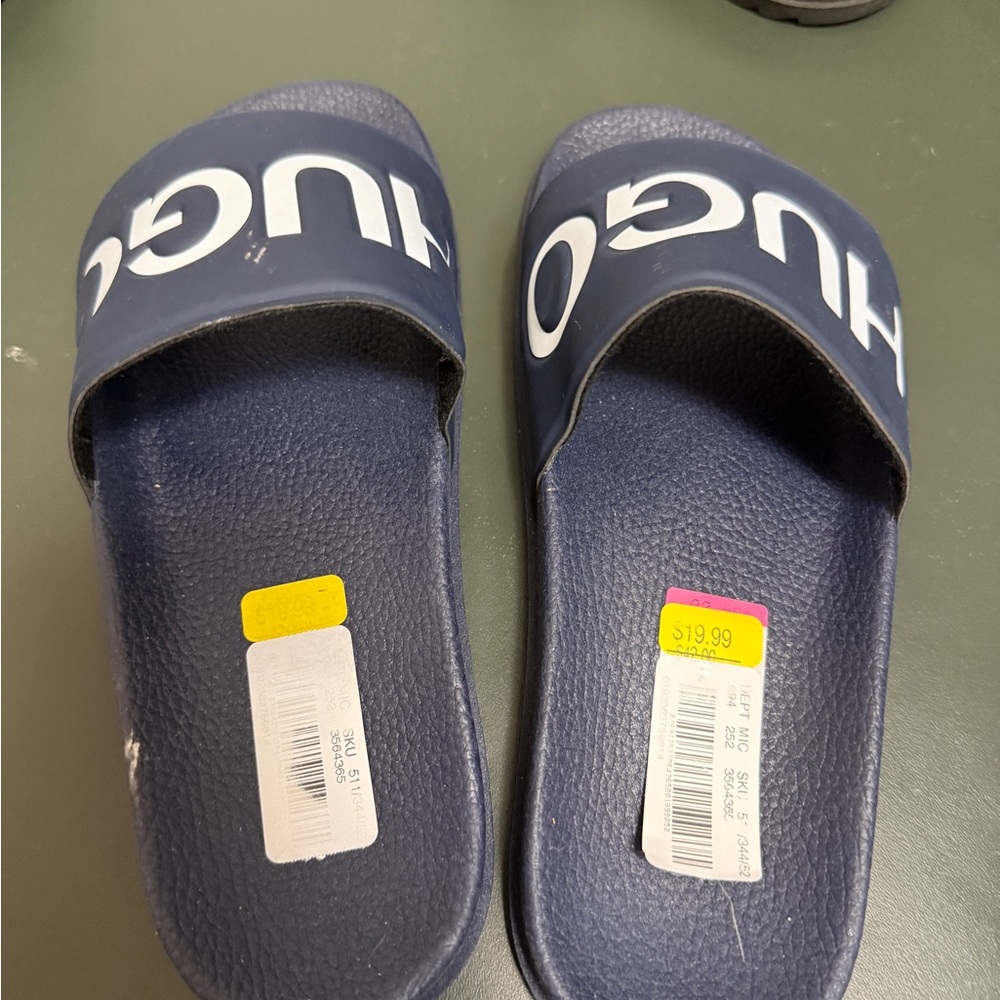 HUGO Blue Slide Sandals with Textured Footbed